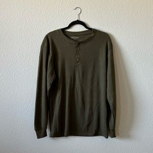 Galaxy by Harvic Green Thermal Waffle Knit Henley Size Medium